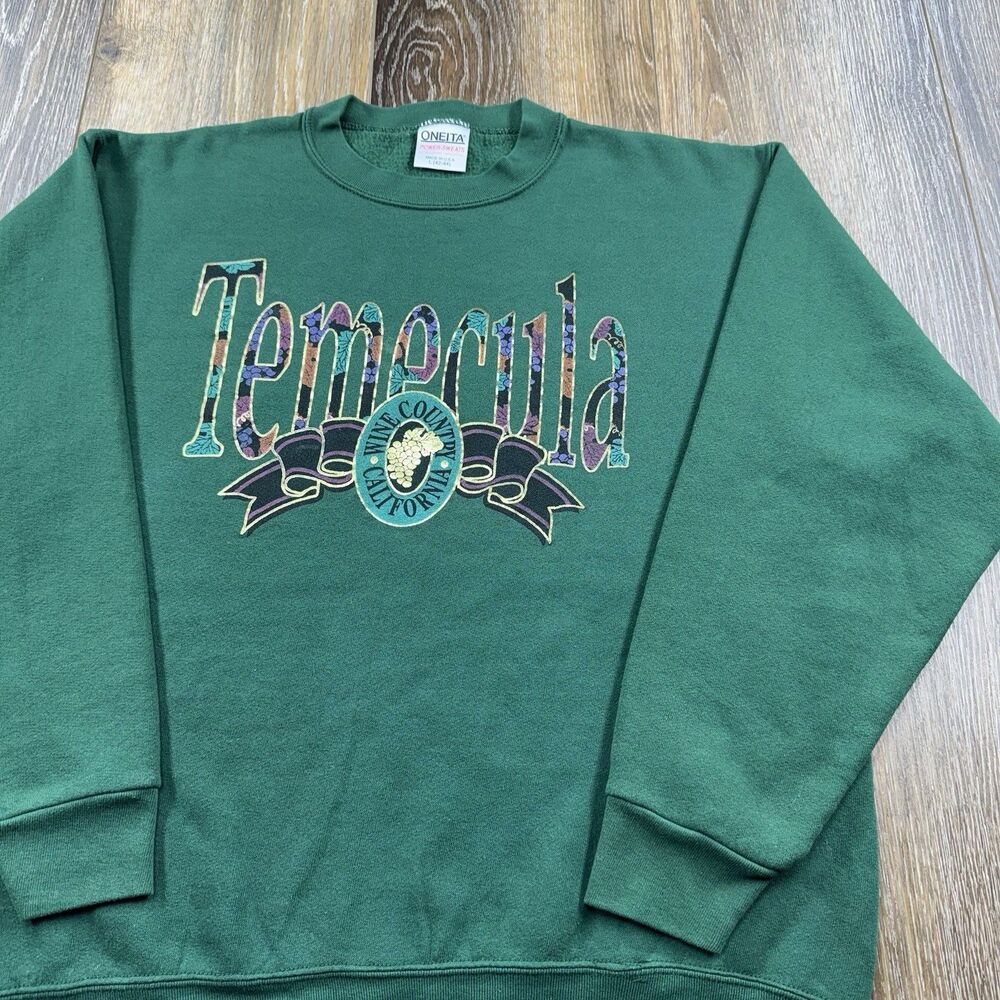Vintage Temecula California Sweatshirt Mens L Green Wine Country Vineyard 90s